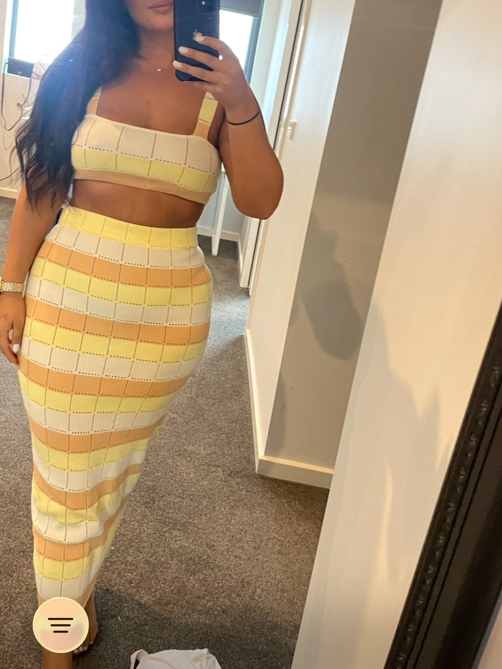 Striped Knit Midi Skirt in Yellow, Cream & Tan